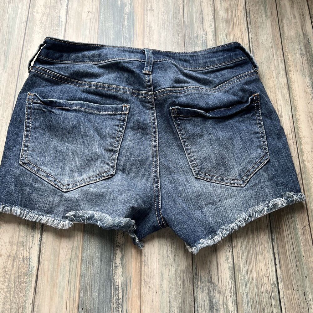 Mudd Junior Womens Shorts Size 5 Stretch Denim Jean Mid Rise Distressed Blue - Picture 5 of 11